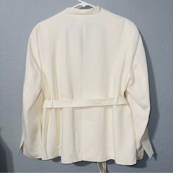 Zara Women Bloggers Fav Oyster White Linen Blend Belted Business Blazer Size M - Picture 16 of 17